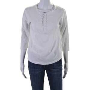 Mate Womens Cotton White Henley 3/4 Sleeve Basic Tee Top Size XS